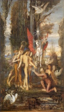  Symbolism Oil Painting - Hesiod and the Muses Symbolism biblical mythological Gustave Moreau